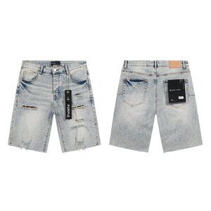 Men's Light Blue Distressed Denim Shorts